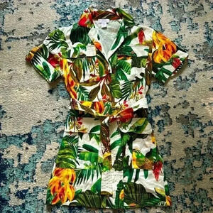 House of Harlow 1960 tropical bird and flower linen cargo dress XS NWOT